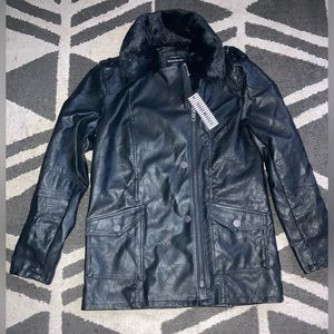 Haute Monde black leather jacket with hidden faux fur collar